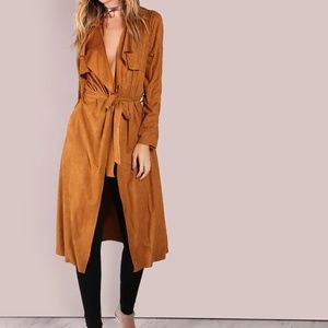 Brown Suede Self Tie Duster Coat